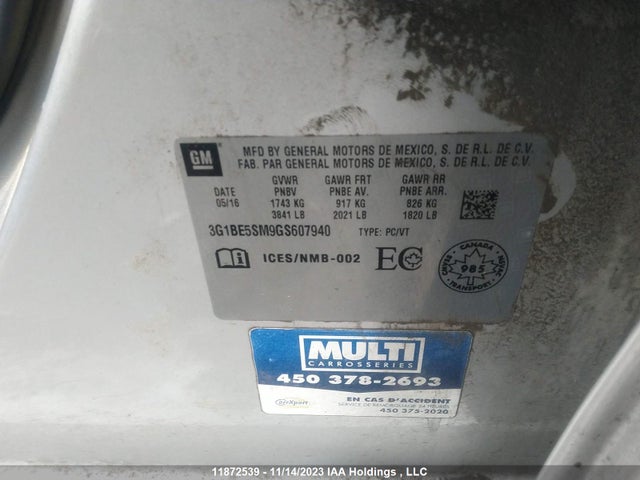 Chevrolet CRUZE LT 2016 3G1BE5SM9GS607940 Image 9