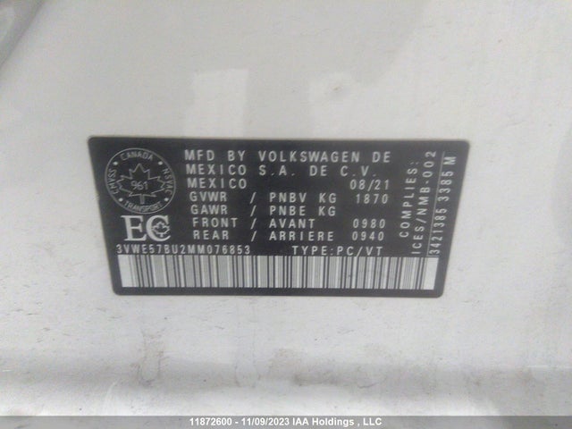 3VWE57BU2MM076853 Volkswagen JETTA SEL