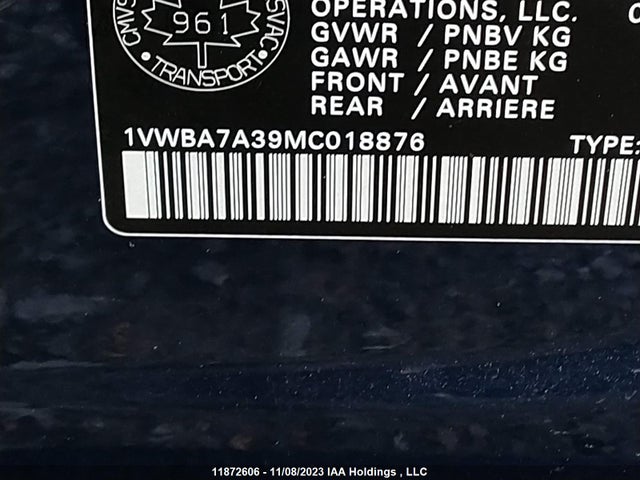 1VWBA7A39MC018876 Volkswagen Passat Highline