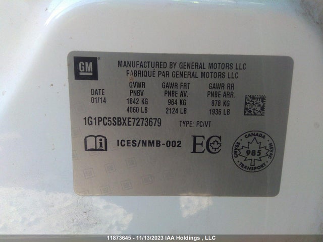 Chevrolet Cruze 1lt 2014 1G1PC5SBXE7273679 Image 9