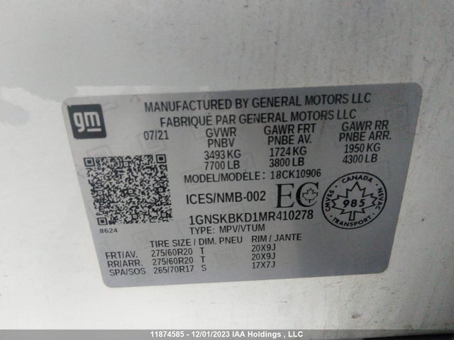 Chevrolet Suburban K1500 Ls 2021 1GNSKBKD1MR410278 Image 9