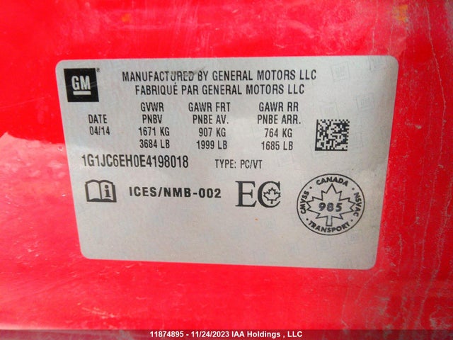 Chevrolet Sonic 2014 1G1JC6EH0E4198018 Image 9