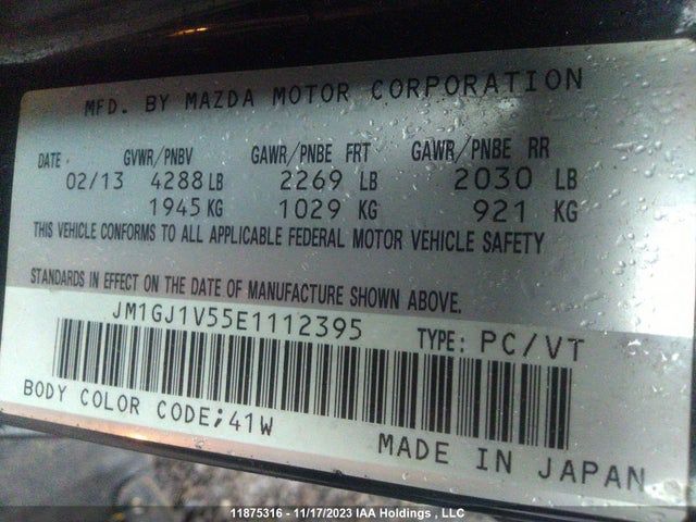 JM1GJ1V55E1112395 Mazda 6 TOURING