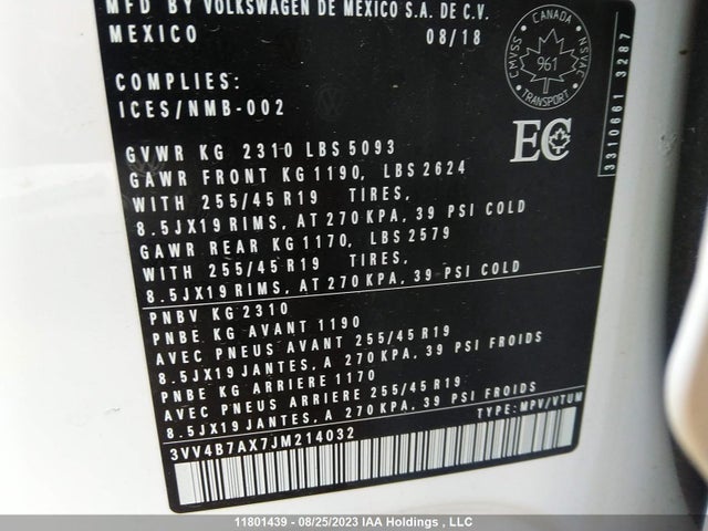 3VV4B7AX7JM214032 Volkswagen Tiguan Highline
