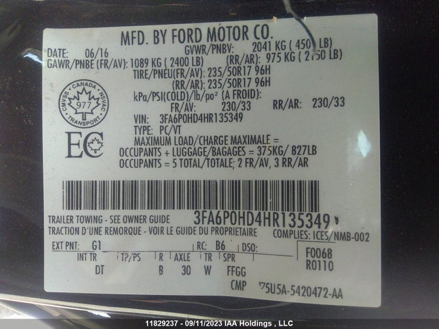 Ford FUSION SE 2017 3FA6P0HD4HR135349 Image 9