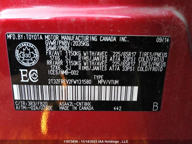 Toyota 2ar-fe 2015 2T3ZFREV2FW131580 Image 26