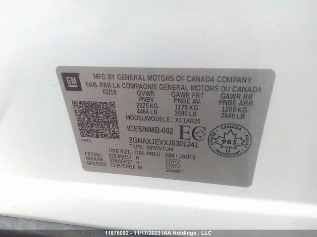 Chevrolet EQUINOX LT 2018 2GNAXJEVXJ6301241 Image 9