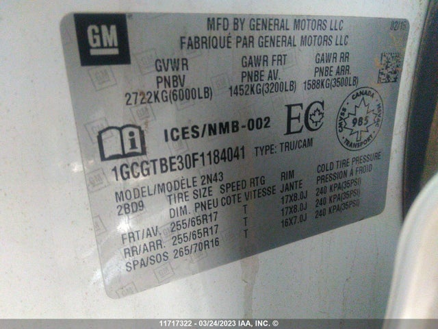 Chevrolet Colorado Lt 2015 1GCGTBE30F1184041 Image 9