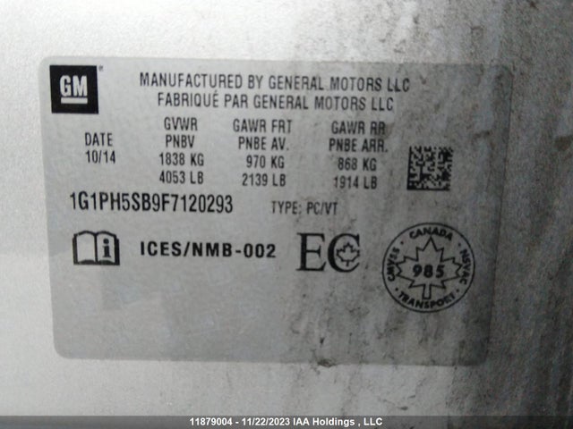 Chevrolet CRUZE ECO 2015 1G1PH5SB9F7120293 Image 9