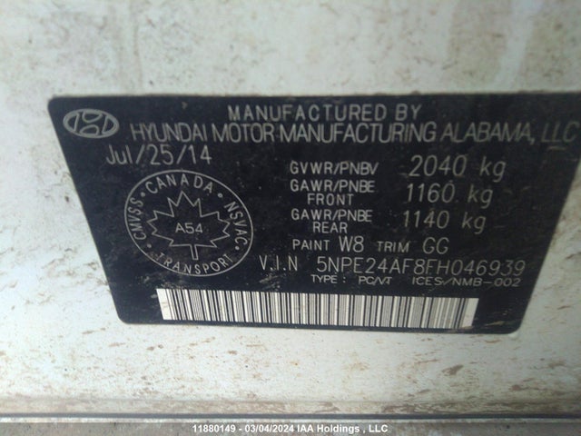 Hyundai SONATA GL 2015 5NPE24AF8FH046939 Image 9