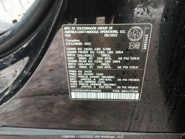 1V2FE2CA4PC206926 Volkswagen Atlas Cross Sport Se