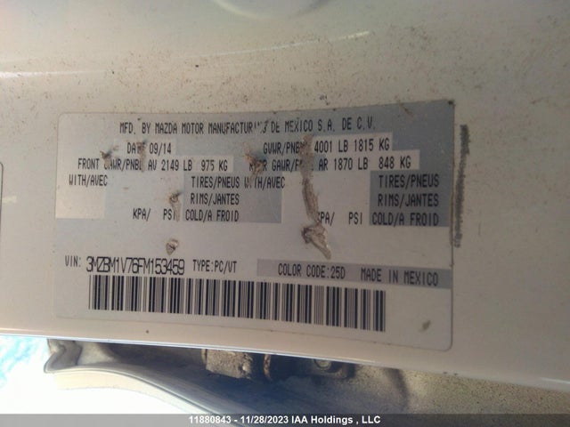 3MZBM1V76FM153459 Mazda 3