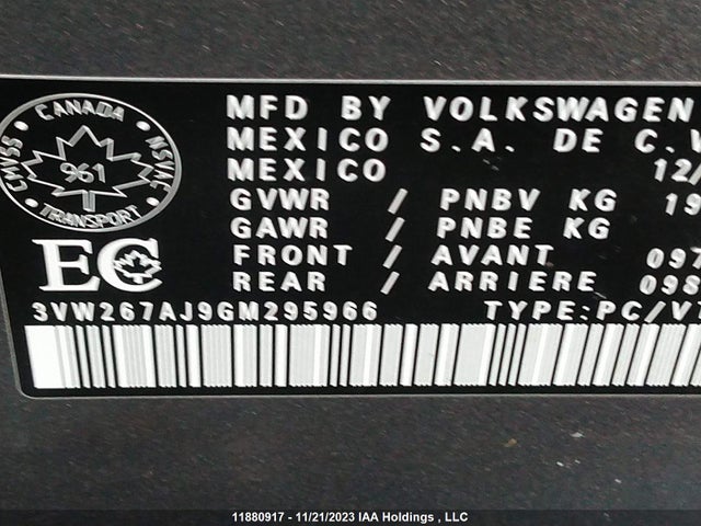 3VW267AJ9GM295966 Volkswagen JETTA S