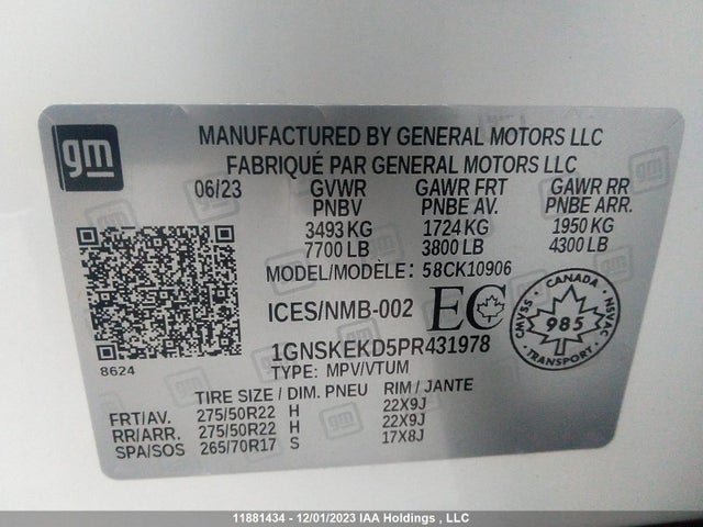 Chevrolet Suburban K1500 Rst 2023 1GNSKEKD5PR431978 Image 9