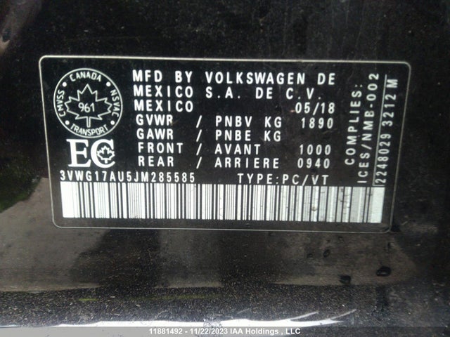 3VWG17AU5JM285585 Volkswagen Golf Trendline/comfortline