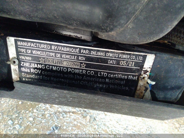 Продажа на аукционе авто 2021 Cfmoto Zforce 800, vin: LCELVYZ15M6005223, номер лота: 11881836