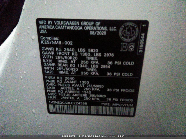 1V2NE2CA3LC224355 Volkswagen Atlas Cross Sport Execline