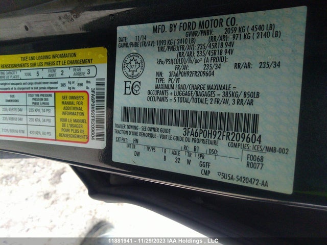 3FA6P0H92FR209604 Ford Fusion