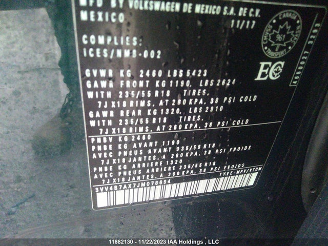 3VV4B7AX7JM078694 Volkswagen Tiguan Highline