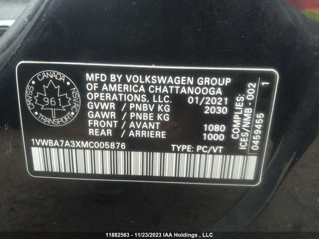 1VWBA7A3XMC005876 Volkswagen Passat Highline