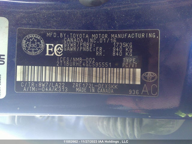 Toyota COROLLA 2016 2T1BURHE4GC595551 Image 9