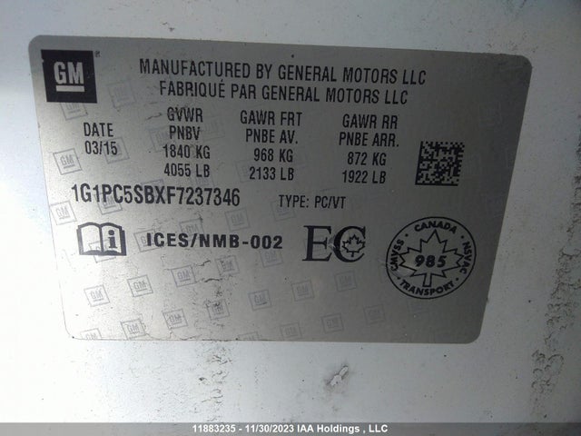 Chevrolet CRUZE LT 2015 1G1PC5SBXF7237346 Image 9