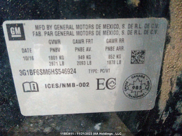 Chevrolet Cruze Premier 2017 3G1BF6SM6HS546924 Image 9