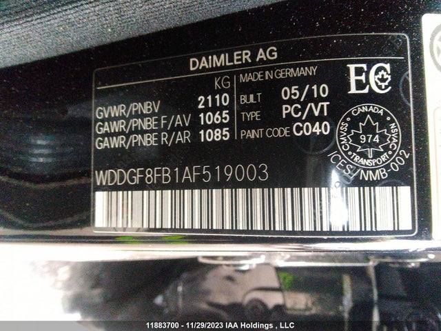 2010 Mercedes-benz C-class C 250 მანქანა იყიდება აუქციონზე, vin: WDDGF8FB1AF519003, აუქციონის ნომერი: 11883700