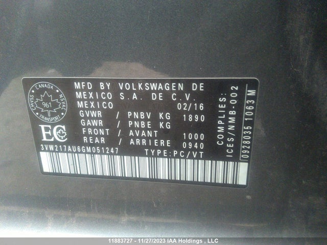 3VW217AU6GM051247 Volkswagen Golf Trendline/highline