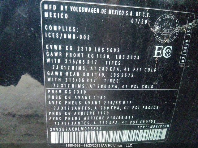 3VV2B7AX8LM093862 Volkswagen TIGUAN