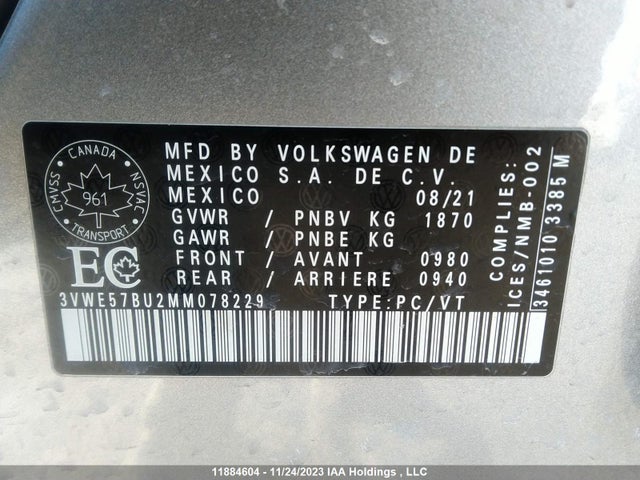 3VWE57BU2MM078229 Volkswagen Jetta Highline
