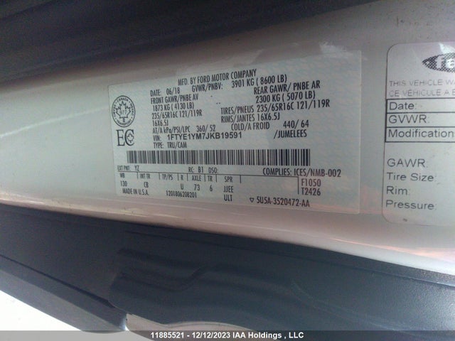 Ford Transit-150 2018 1FTYE1YM7JKB19591 Image 9