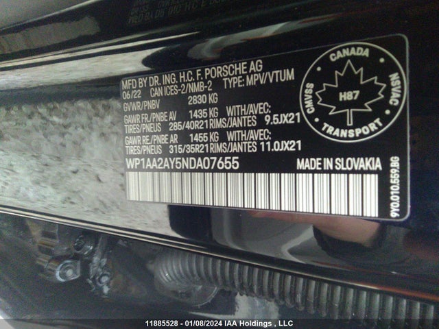 Porsche Cayenne 2022 WP1AA2AY5NDA07655 Image 9