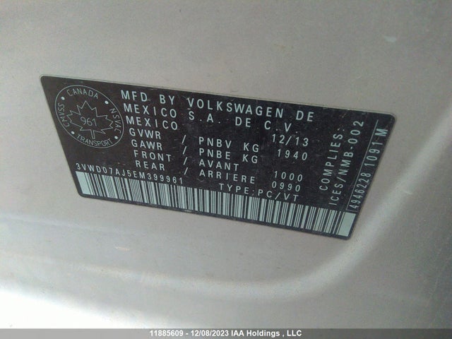 3VWD07AJ5EM399961 Volkswagen JETTA SE