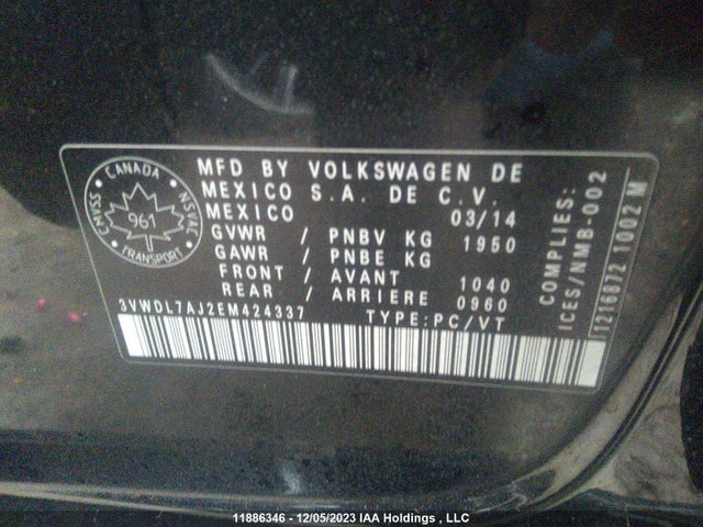 3VWDL7AJ2EM424337 Volkswagen JETTA TDI
