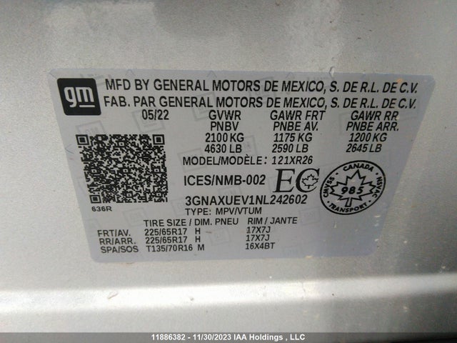 Chevrolet EQUINOX LT 2022 3GNAXUEV1NL242602 Image 9