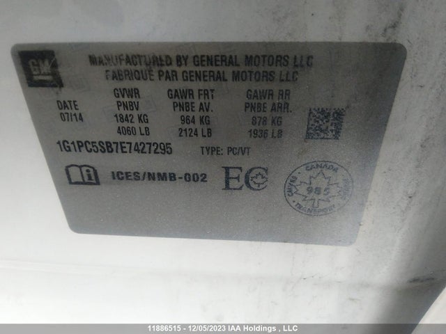 Chevrolet Cruze 1lt 2014 1G1PC5SB7E7427295 Image 9