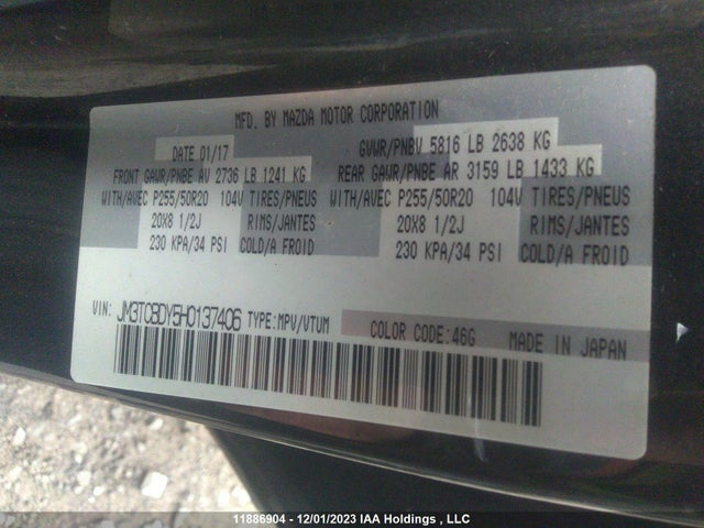 JM3TCBDY5H0137406 Mazda Cx-9 Gt