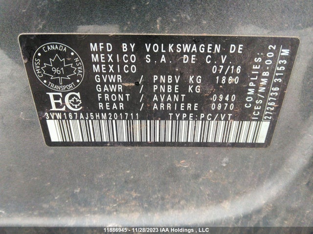 3VW167AJ5HM201711 Volkswagen JETTA S