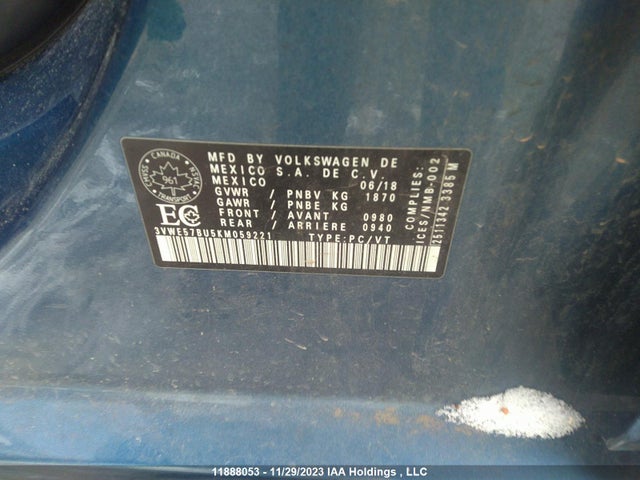 3VWE57BU5KM059221 Volkswagen Jetta Highline