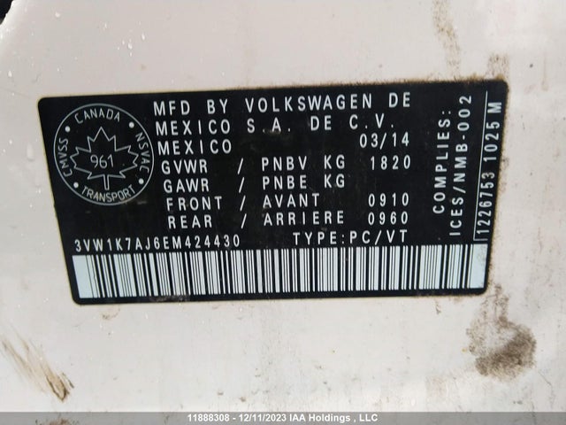3VW1K7AJ6EM424430 Volkswagen JETTA