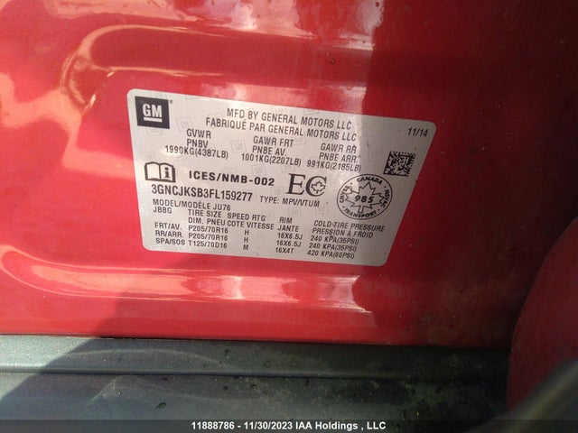 Chevrolet TRAX LS 2015 3GNCJKSB3FL159277 Image 9