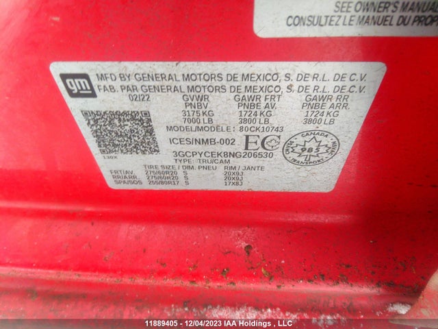Chevrolet Silverado 1500 Ltd Custom Trail Boss 2022 3GCPYCEK8NG206530 Image 9