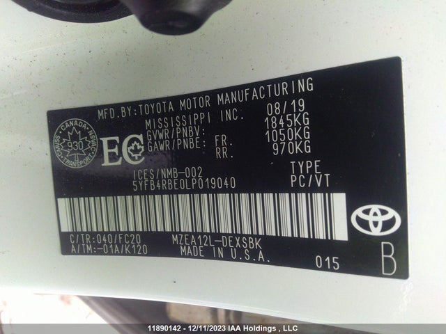 Toyota COROLLA 2020 5YFB4RBE0LP019040 Image 9