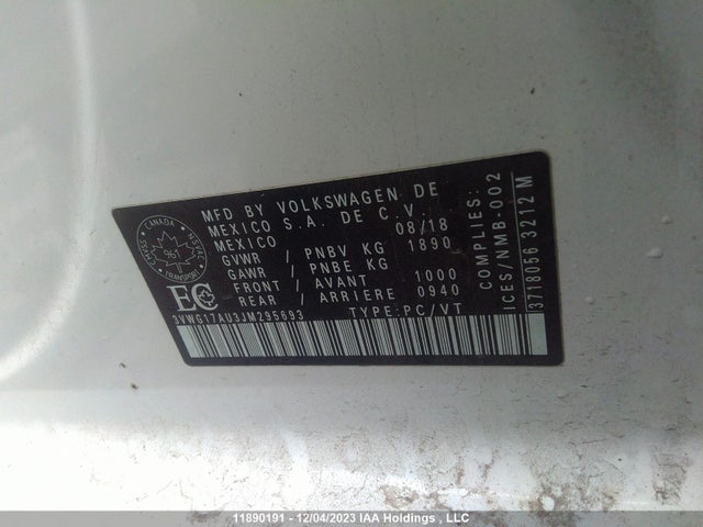 3VWG17AU3JM295693 Volkswagen Golf Trendline/comfortline
