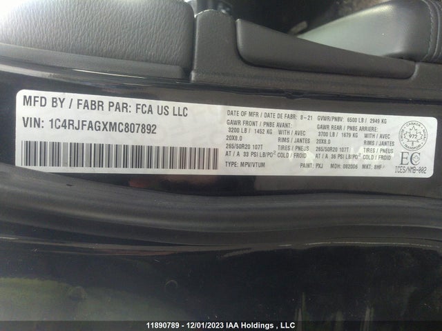 1C4RJFAGXMC807892 Jeep Grand Cherokee Altitude