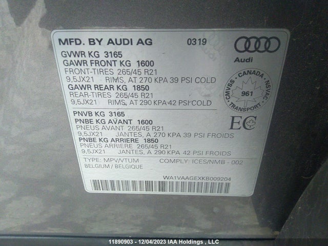 WA1VAAGEXKB009204 Audi E-tron Technik