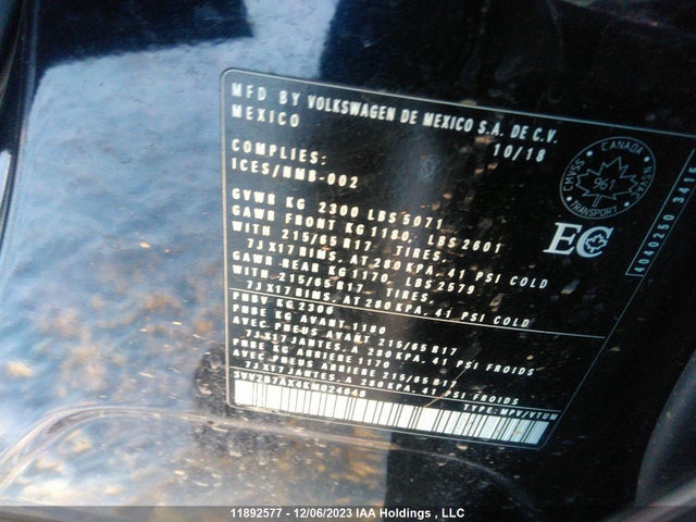 3VV2B7AX4KM024648 Volkswagen Tiguan Se/sel