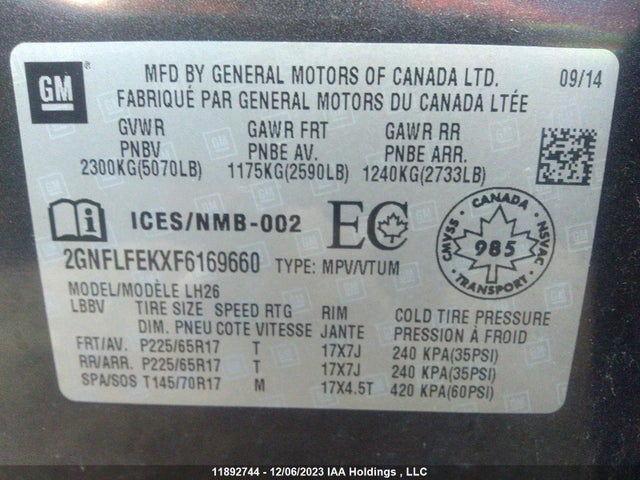 Chevrolet EQUINOX LT 2015 2GNFLFEKXF6169660 Image 9