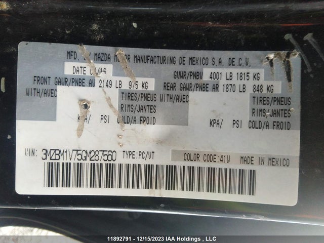 3MZBM1V75GM287560 Mazda Mazda3 Gs